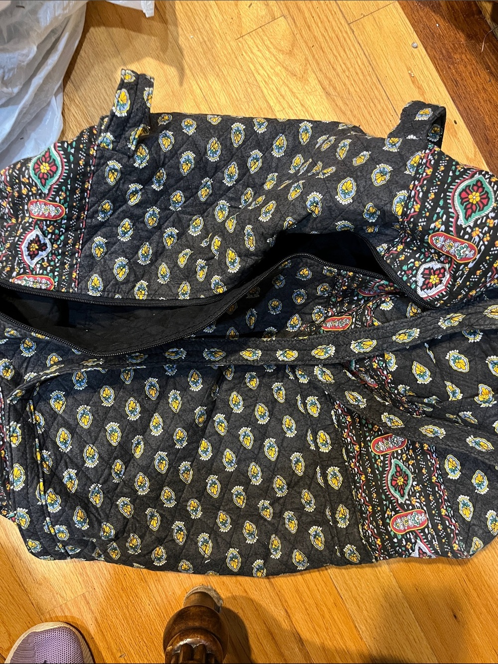 Sharif Black Quilted Bag with Yellow and Teal Floral Accents
